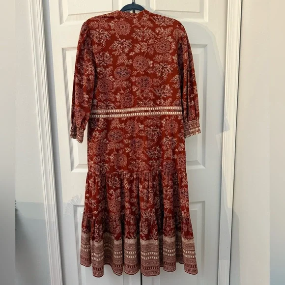 New Veronica Beard Swedie Red rust Floral Cotton Border Print Midi Dress paisley - Picture 10 of 15